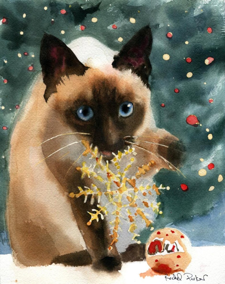 Новогодние коты живопись