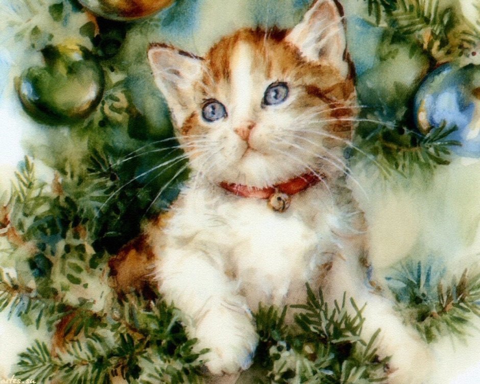 Новогодний кот живопись