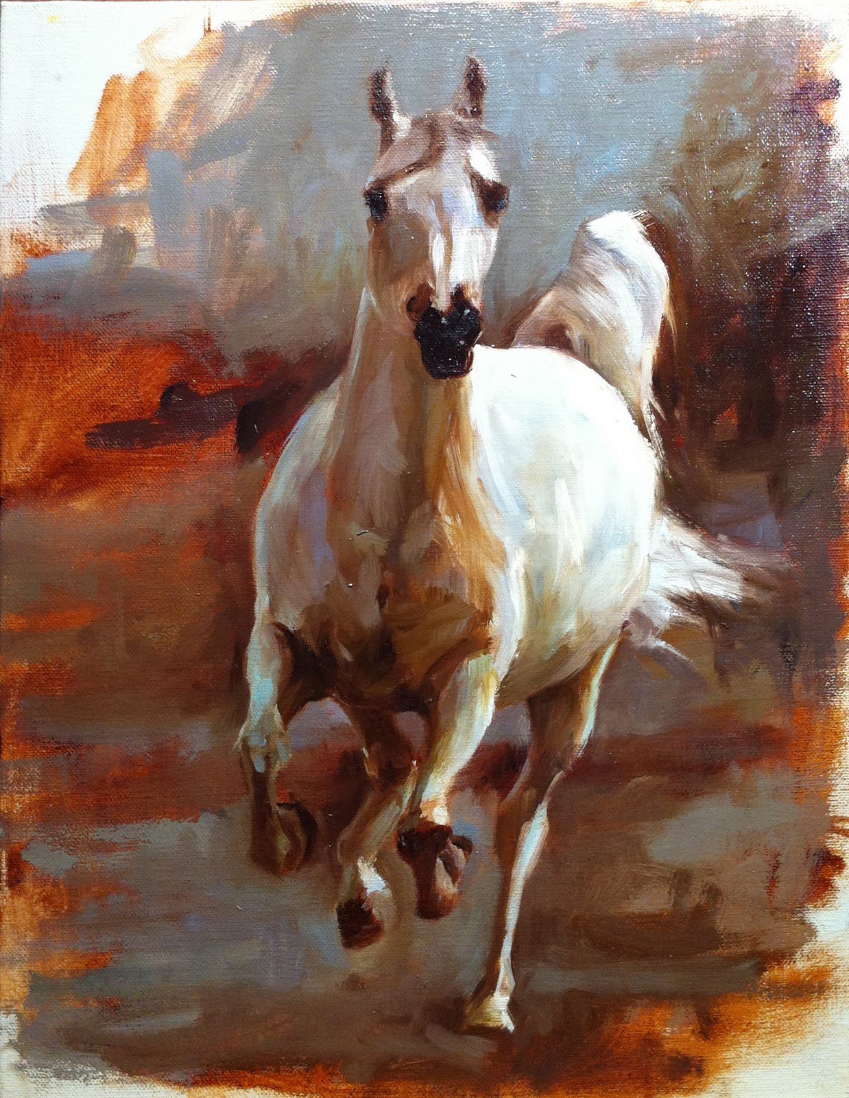 Лошадки маслом. Картина "лошади белая и Вороная" Автор. Лошади в живописи.
