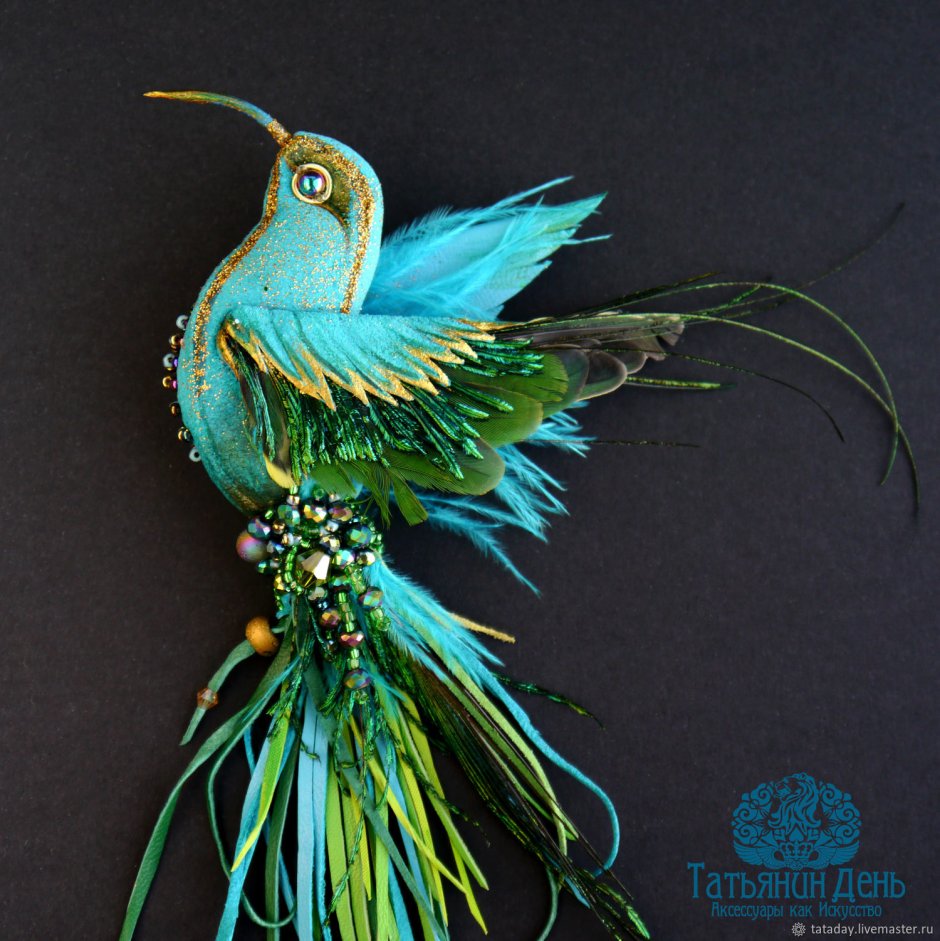 Бирюзовая птица брошь