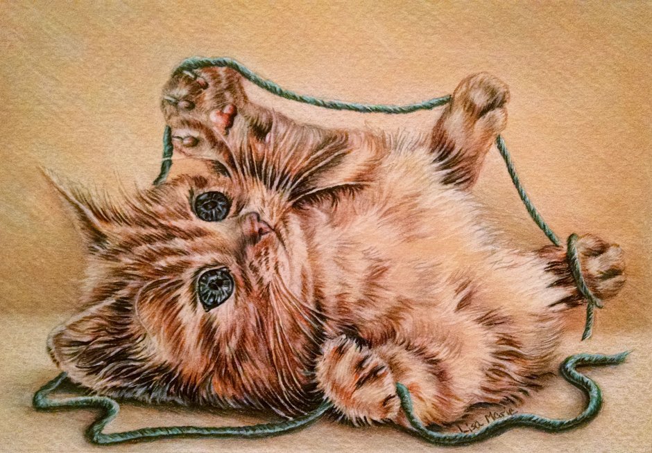 Котенок с клубком арт