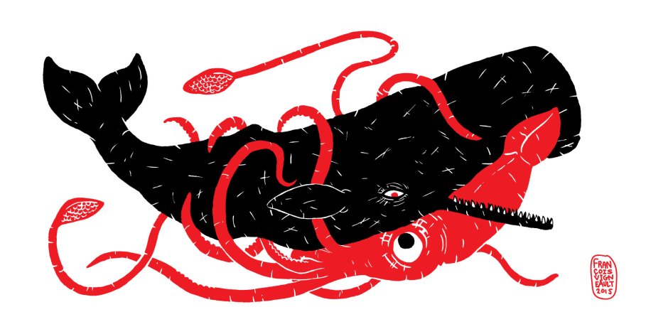 Кашалот и кальмар из пластилина