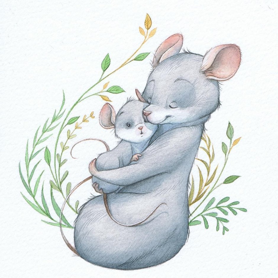 Мышка в акварелью в сыре