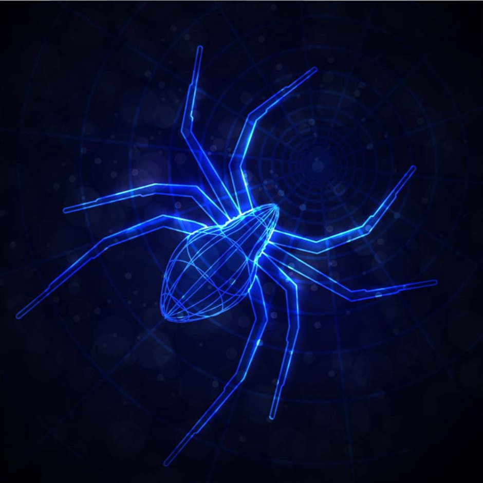 Синий паук на черном фоне