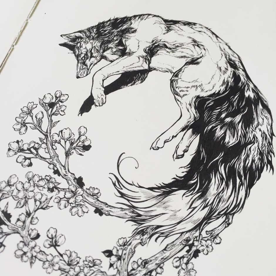 Лиса на черной бумаге