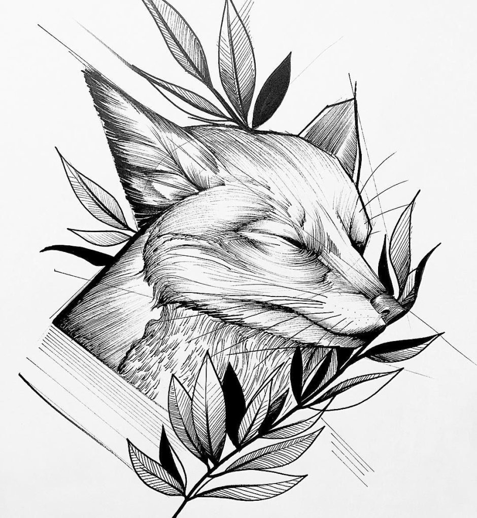 Лиса в формате вектор черно белая