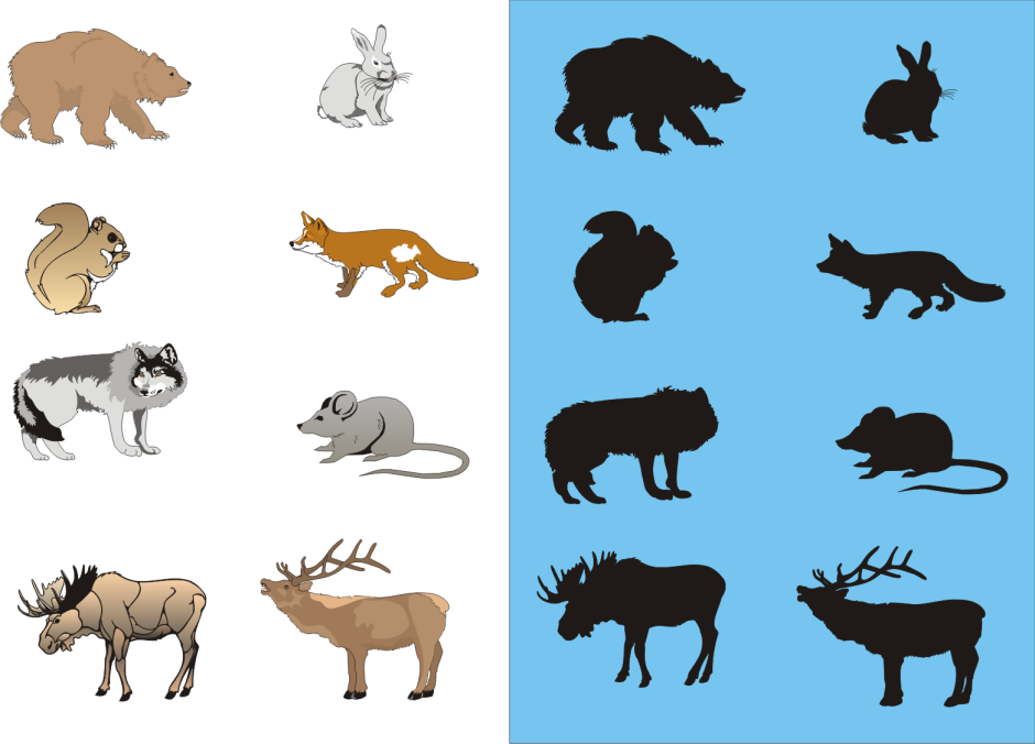 Силуэты домашних и диких животных
