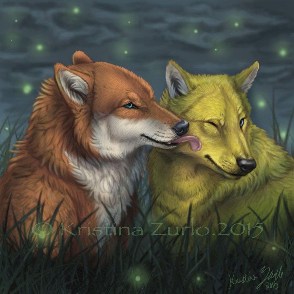 Чернобурая лисица с лисятами