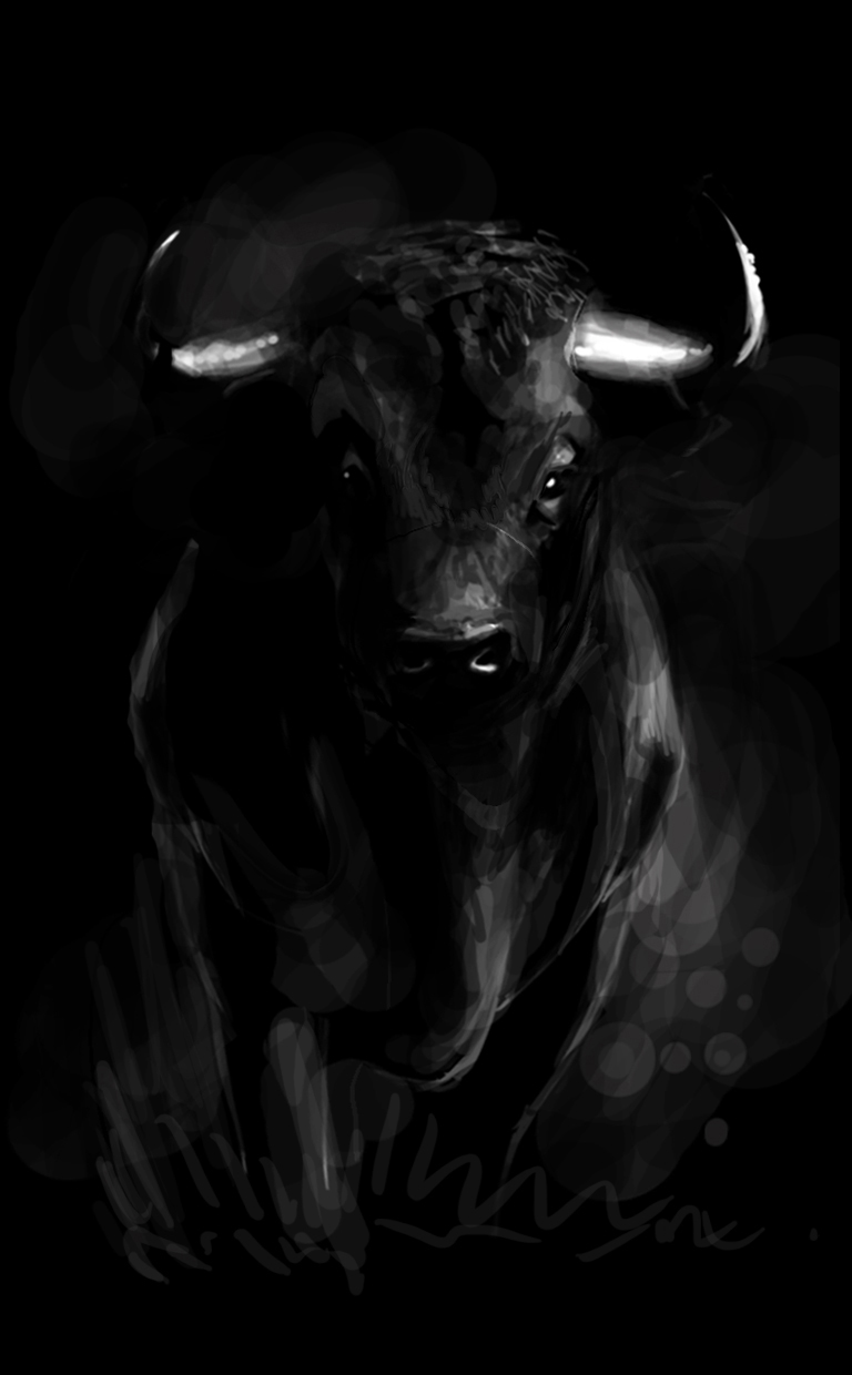 Бык на темном фоне