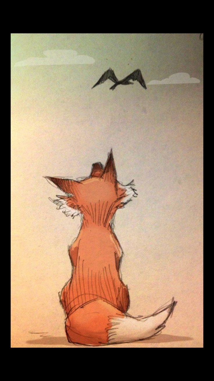 Лисенок сидит спиной