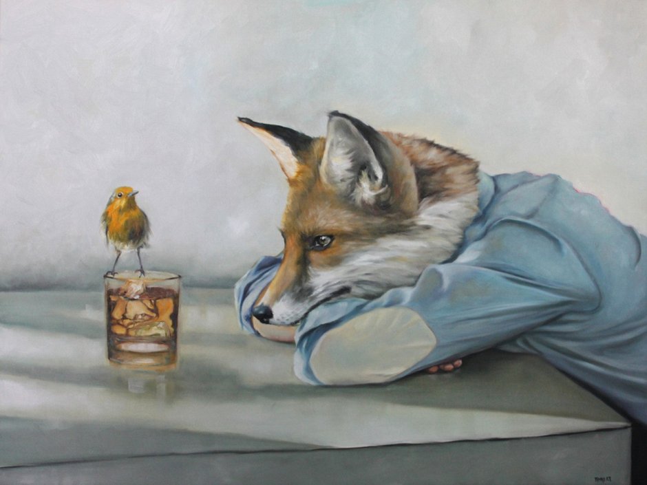 Лис с бокалом