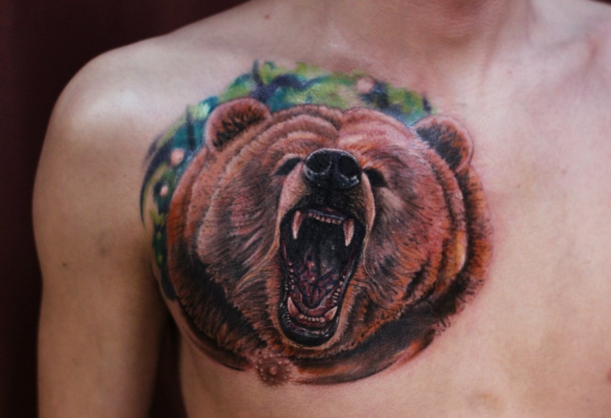 татуировки для мужчин с медведем на груди фото 43