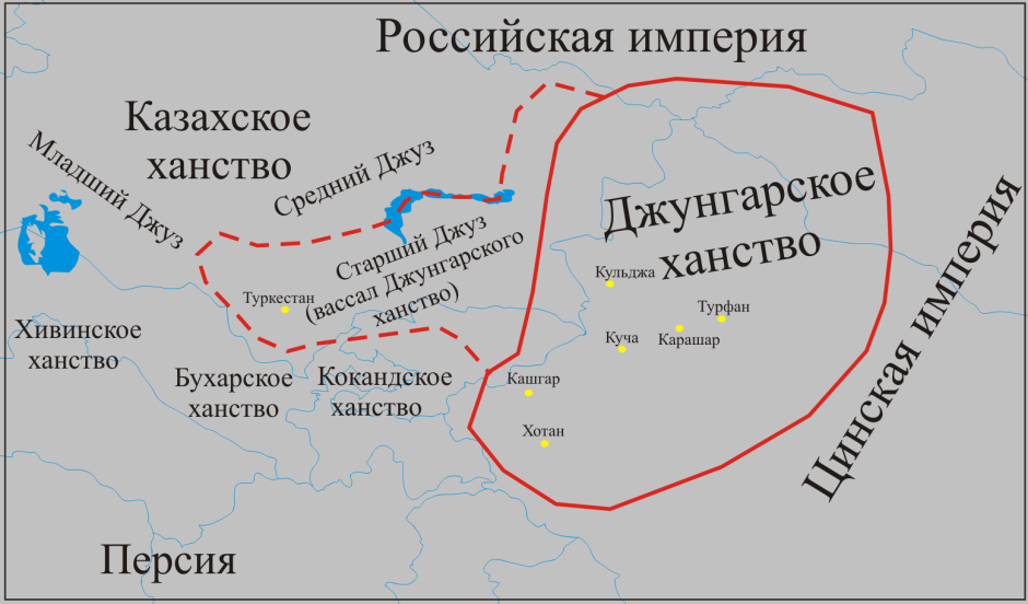 Джунгарское ханство на карте