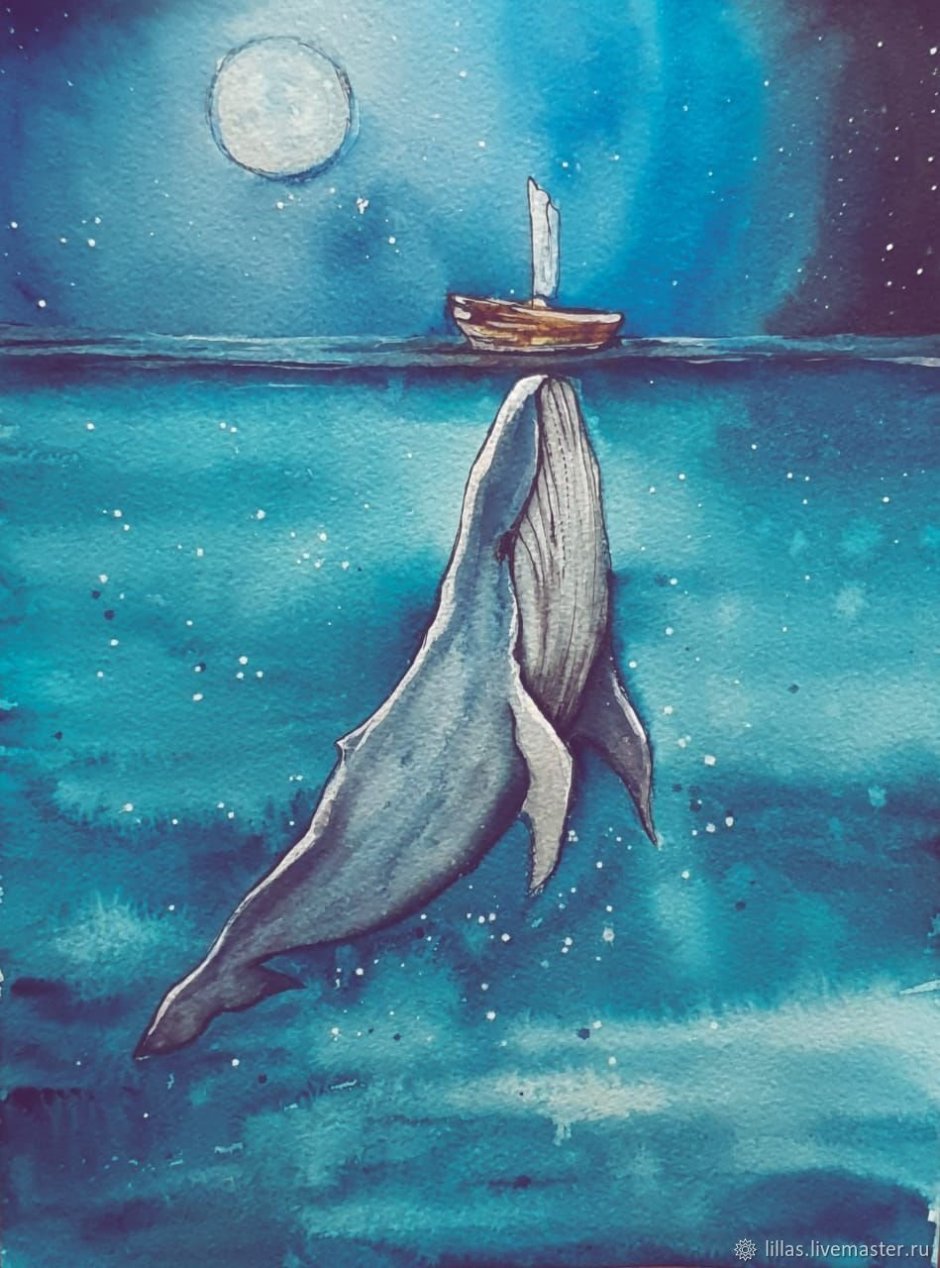 Рисунки китов акварелью
