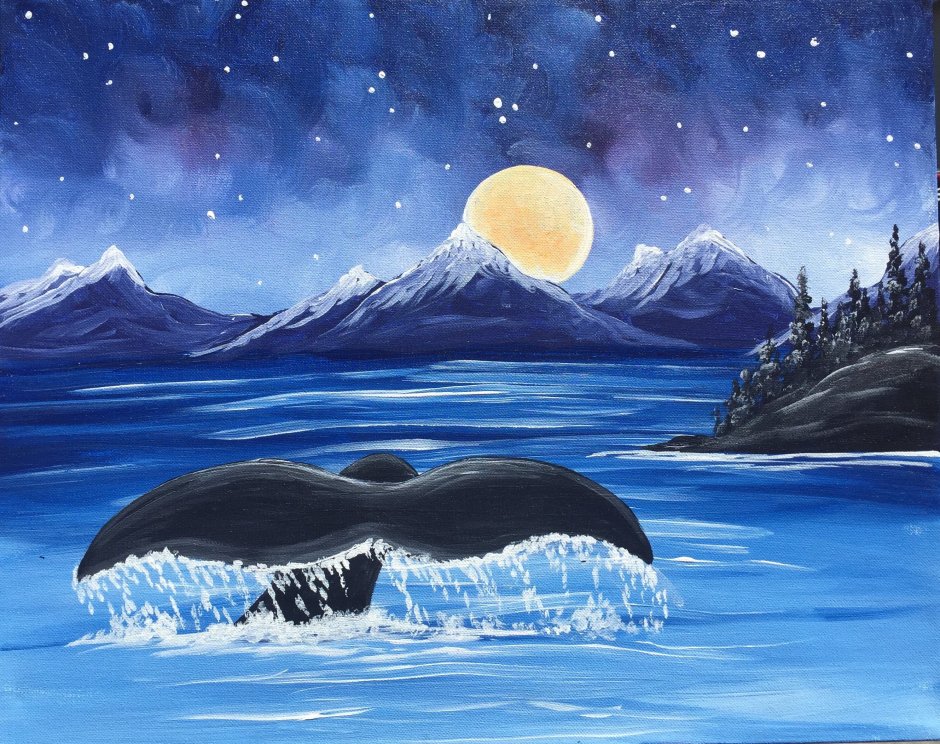 Рисование кита гуашью