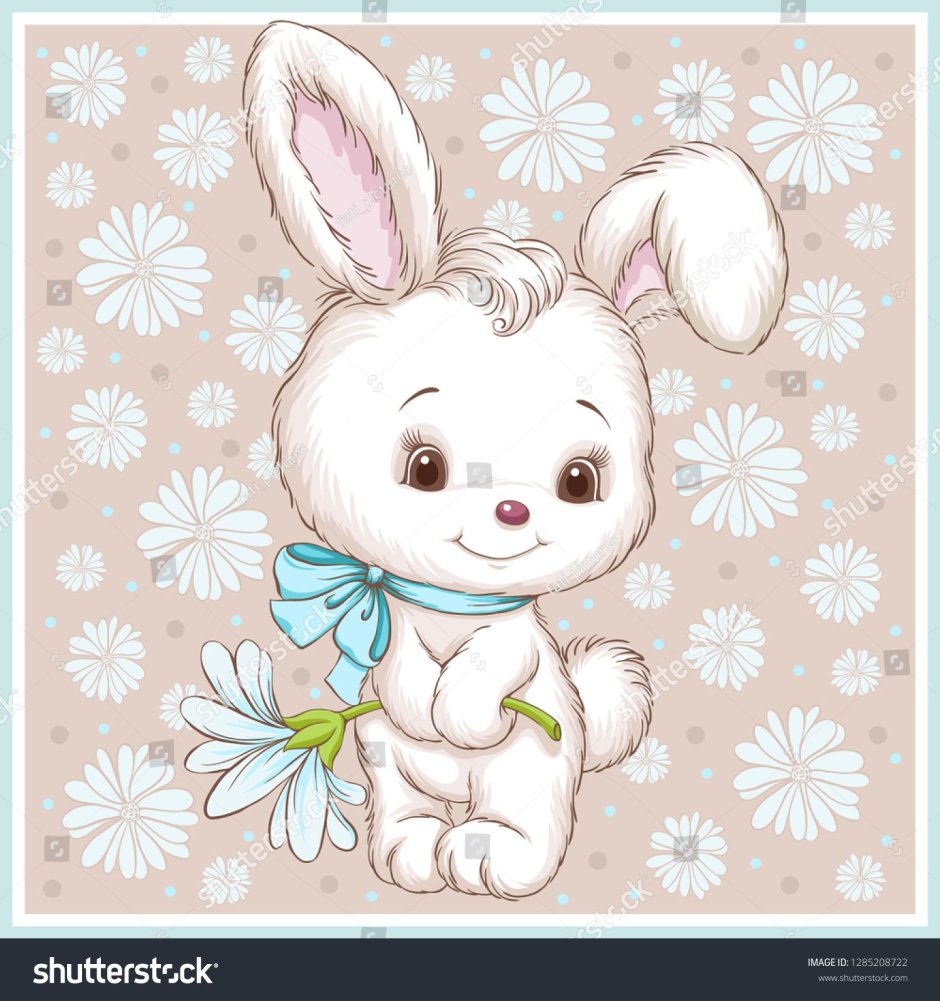 Мультяшный заяц с цветами