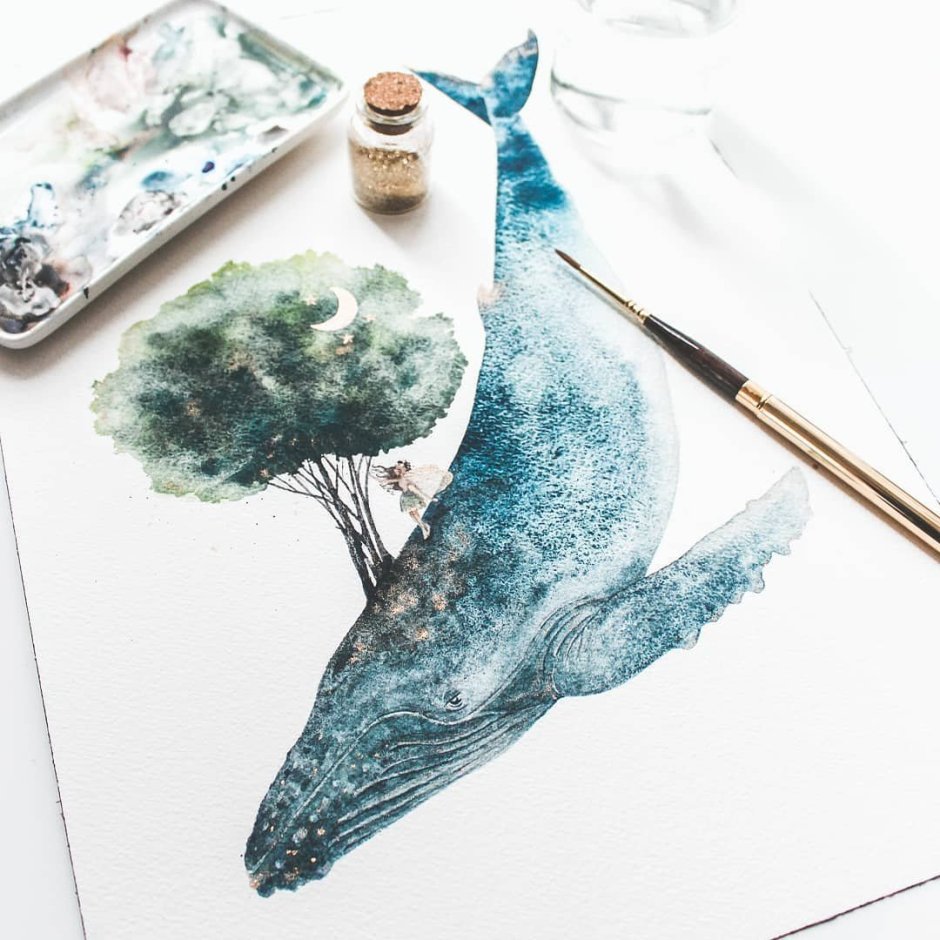Кит акварель Pinterest