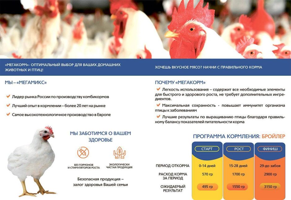 Таблица корма для бройлеров Пурина