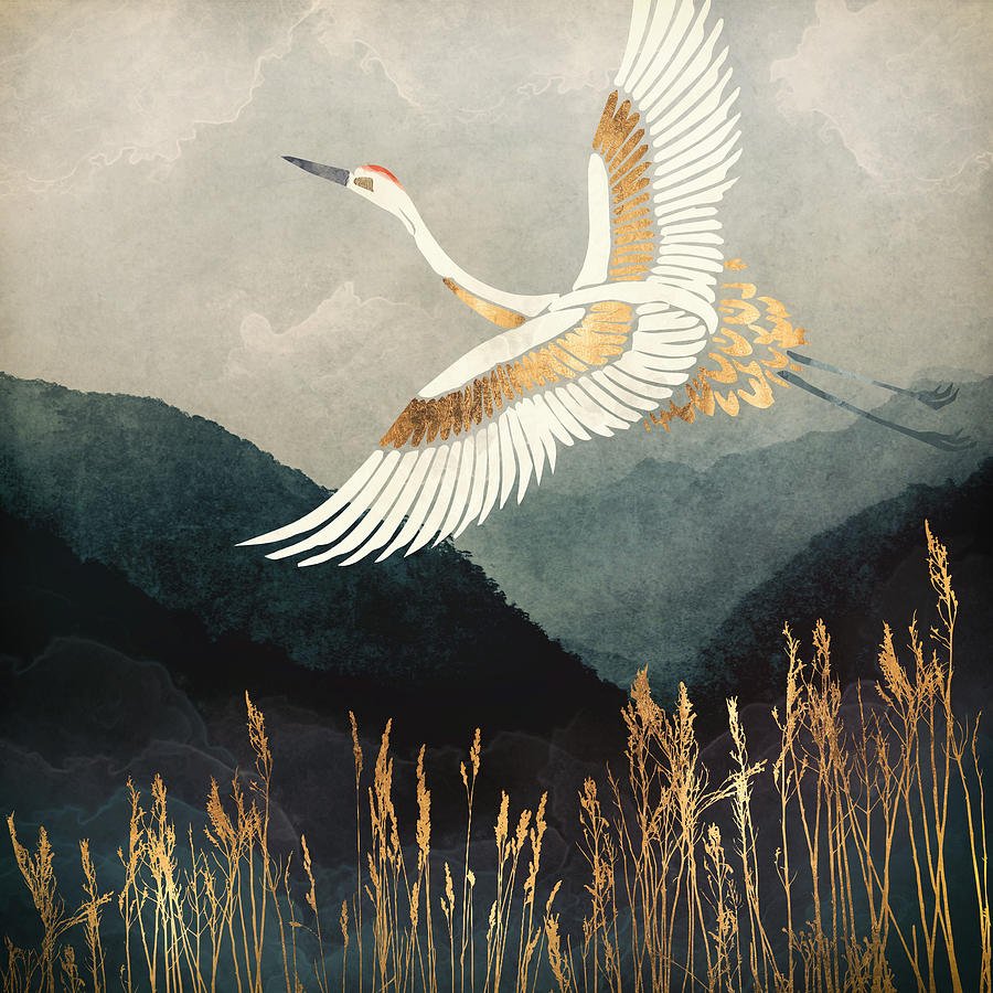 Журавли вышивка лентами