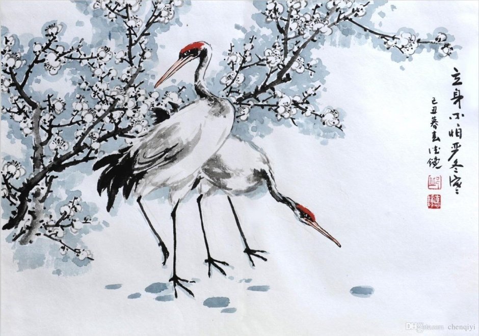 Японская живопись Журавли