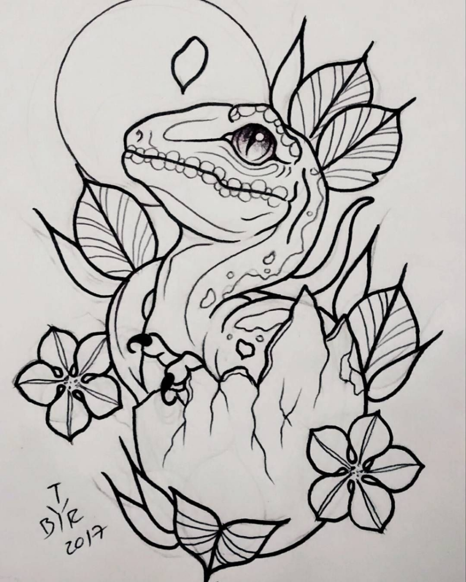 Динозаврик тату эскиз