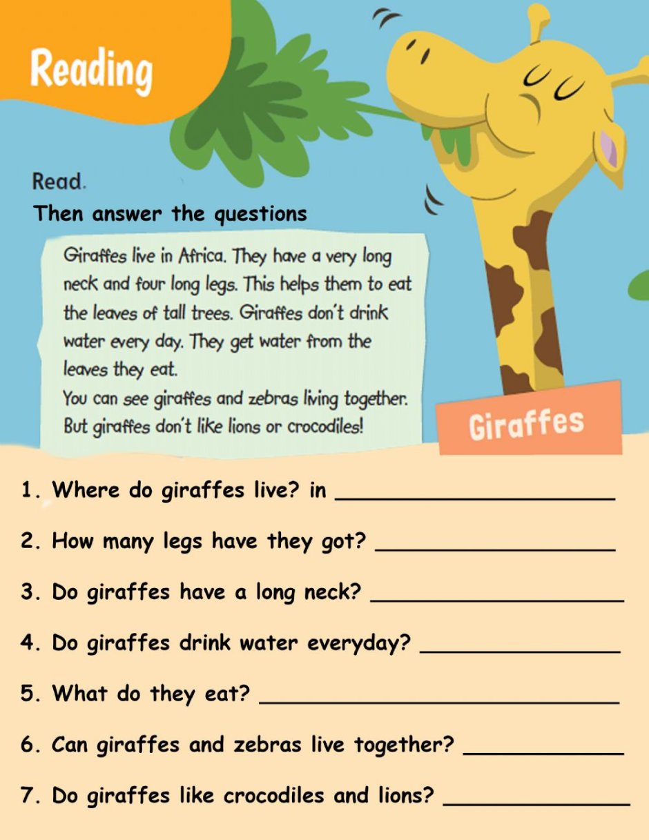 Giraffe reading Worksheets