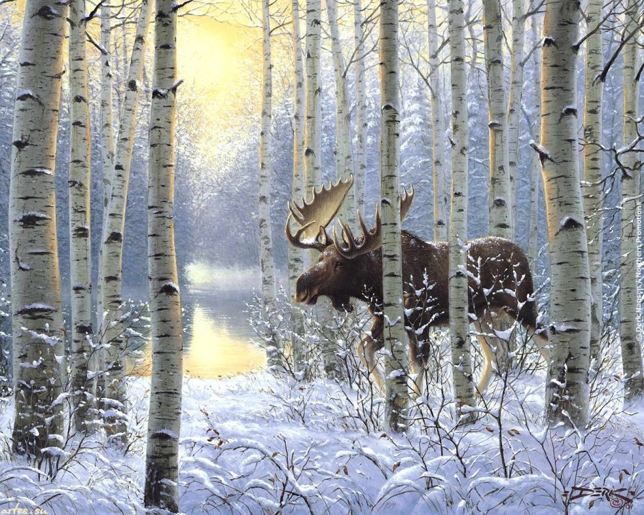 Зимний лес с дикими животными