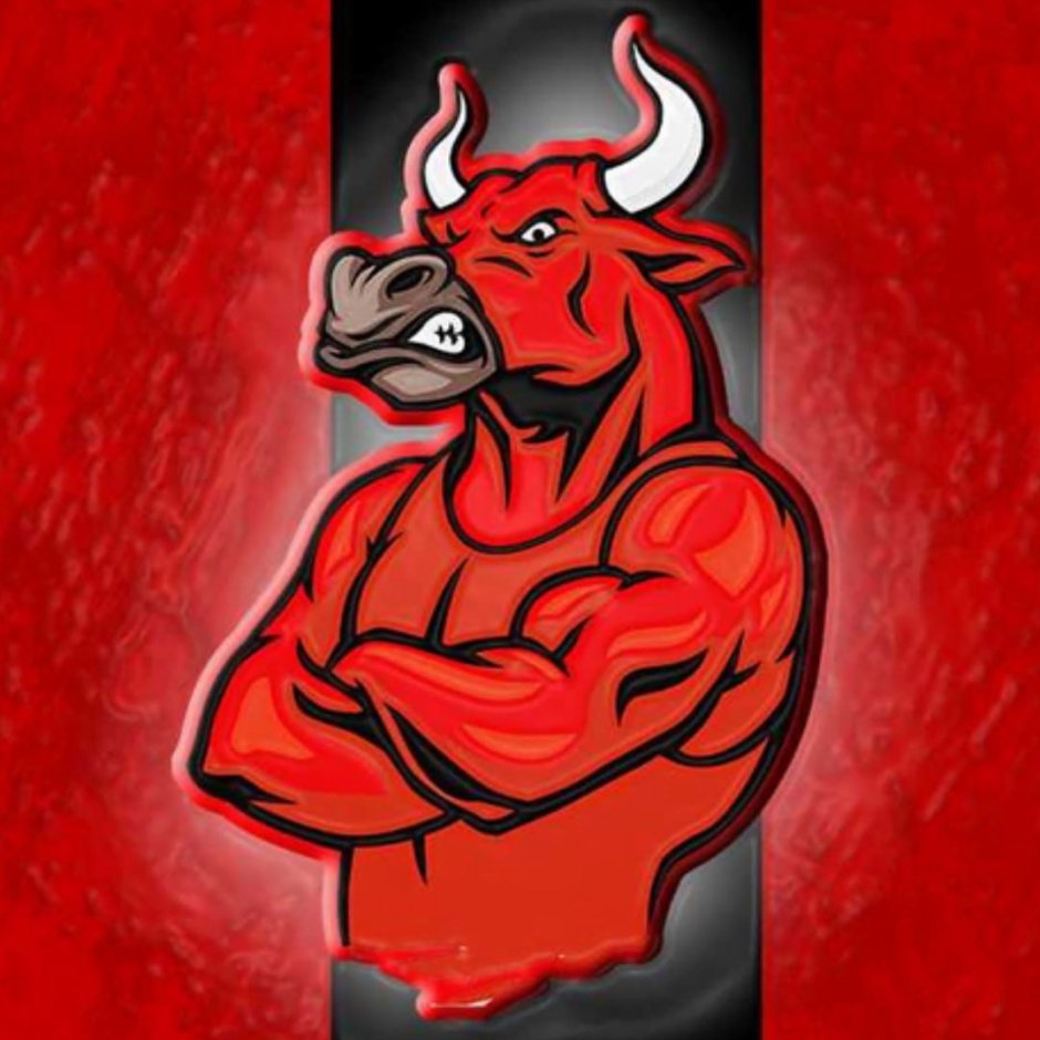 Злой красный бык арт