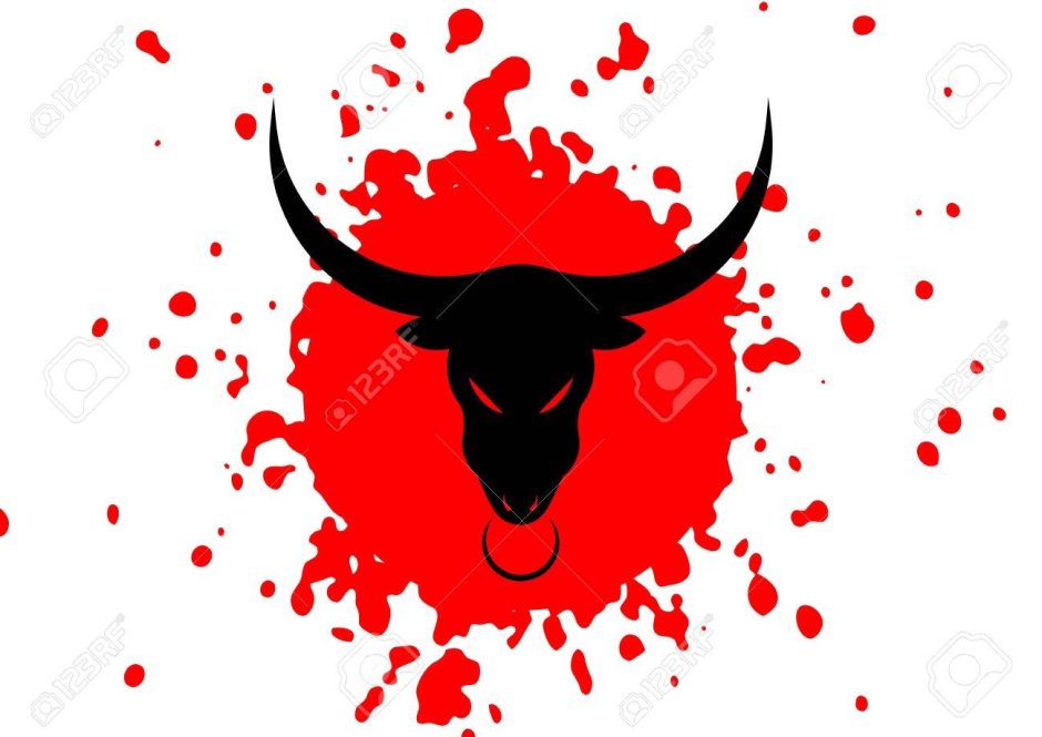 Красный бык на черном фоне