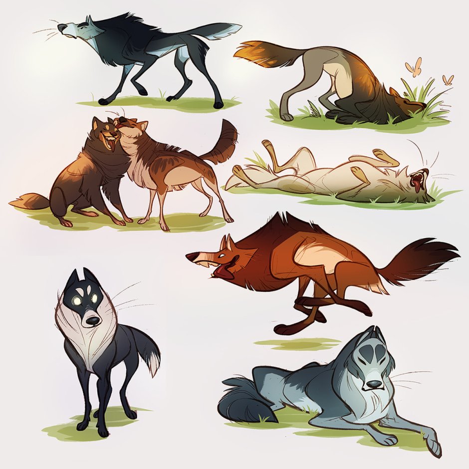 Волки Наброски акварелью