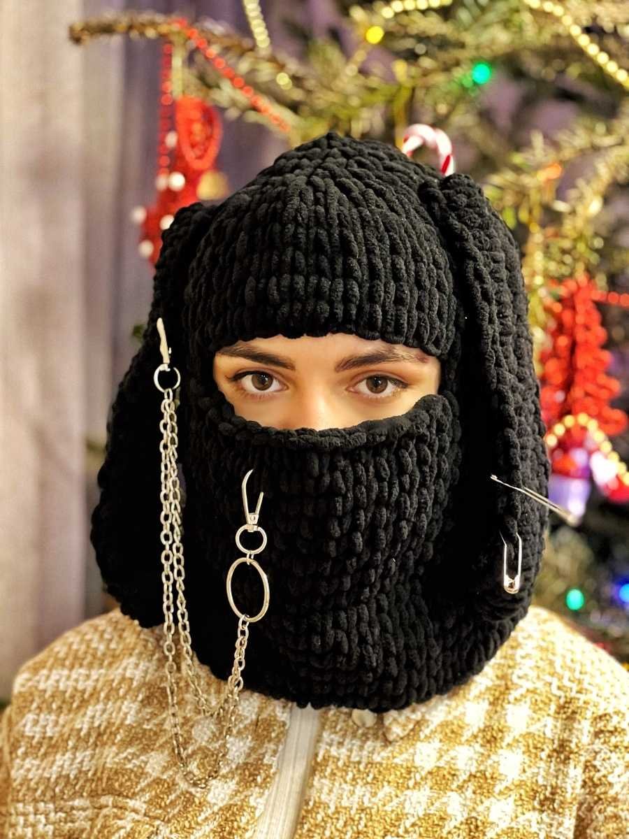 Шапка Балаклава с ушками вязаная