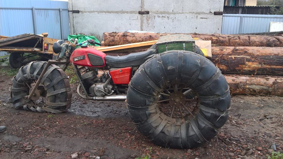 Самодельный снегоход с колесом