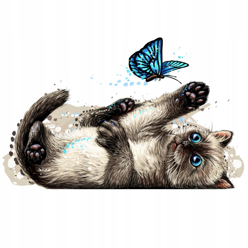 Котенок ловит бабочку