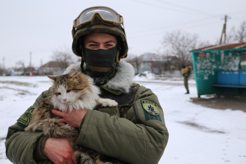 Российский солдат с котом