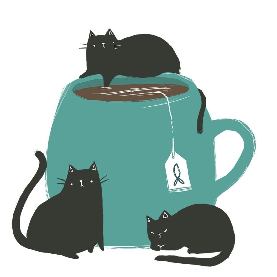 Кот с чашкой чая