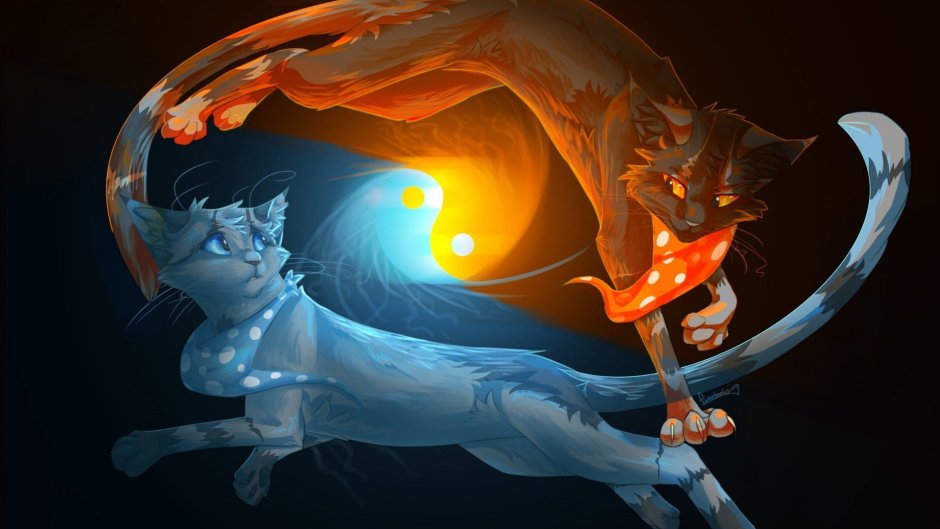 Обои 3440x1440 Огненный кот