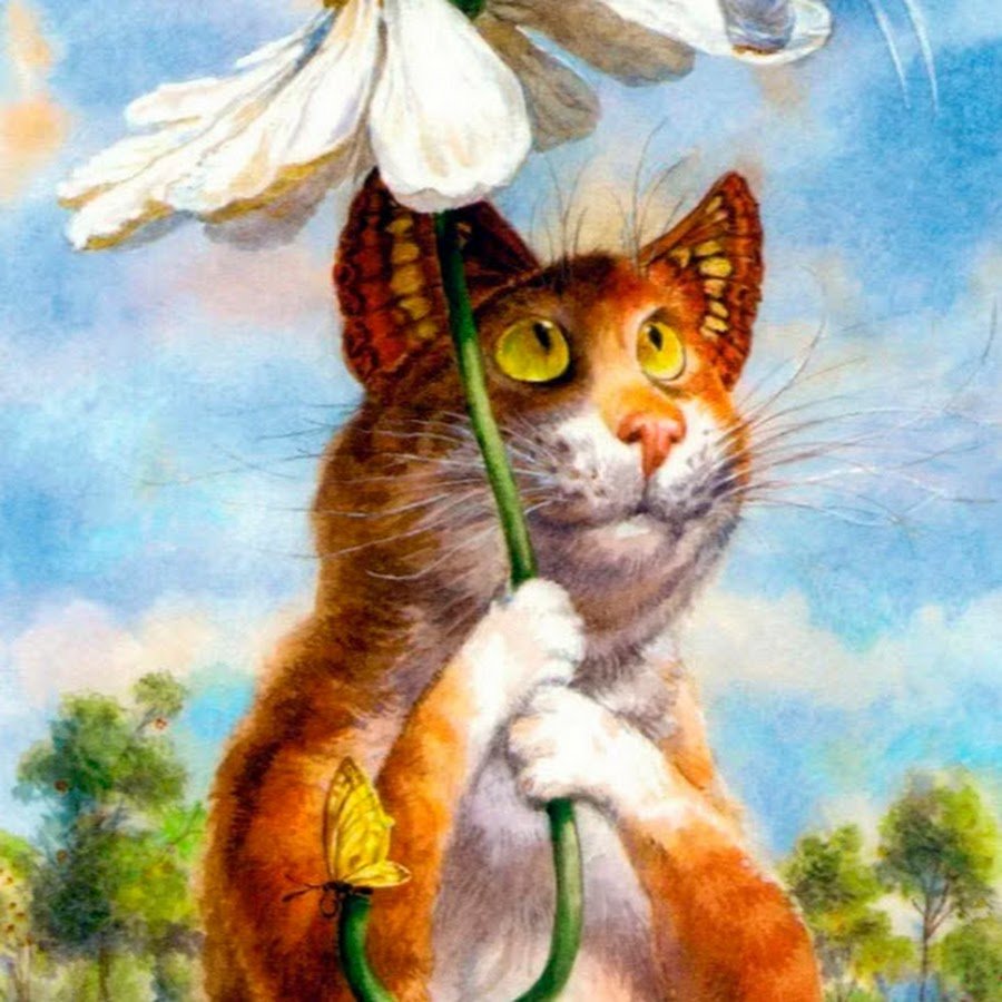 Кошка с бабочками