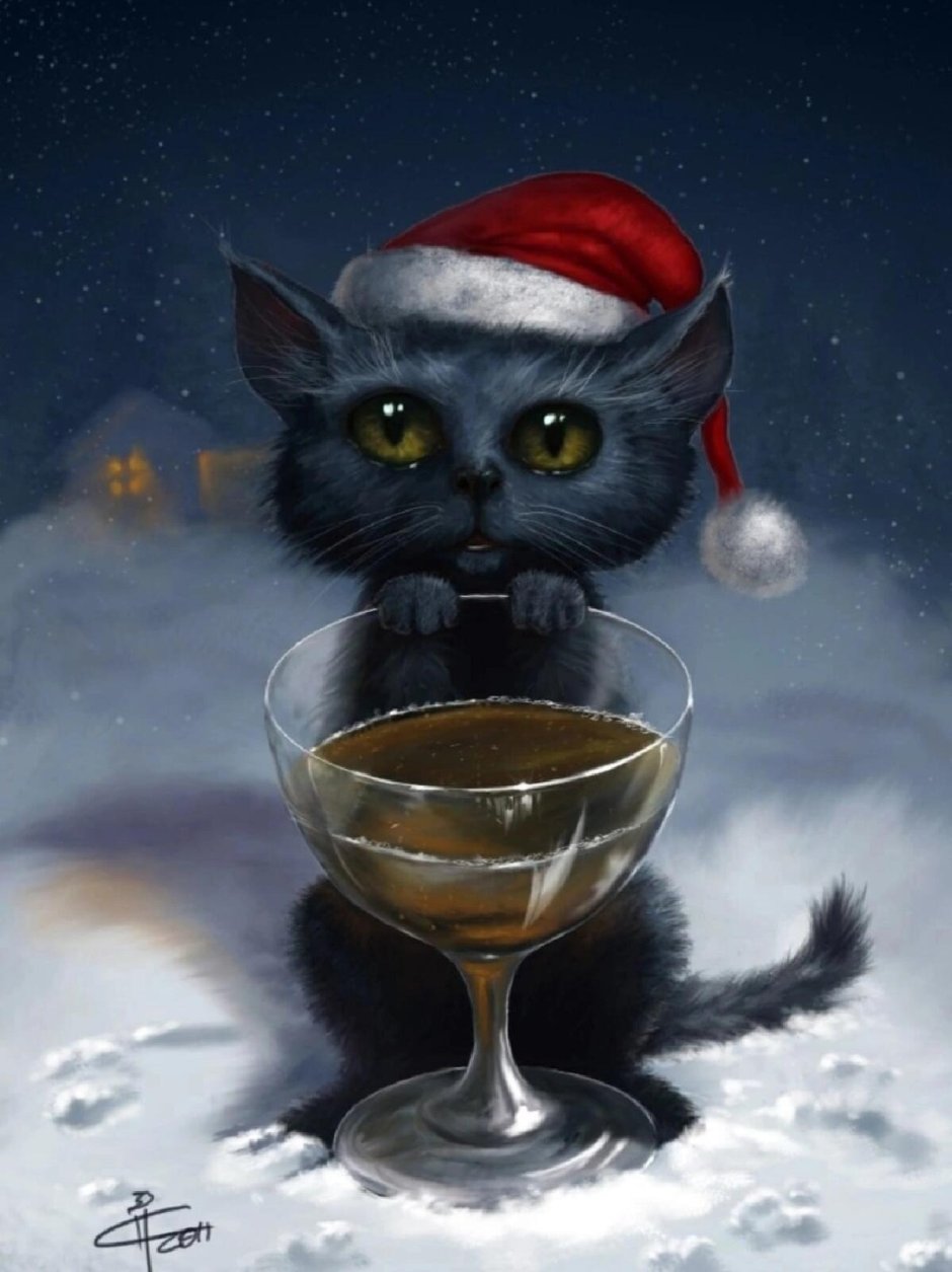Новогодняя черная кошка