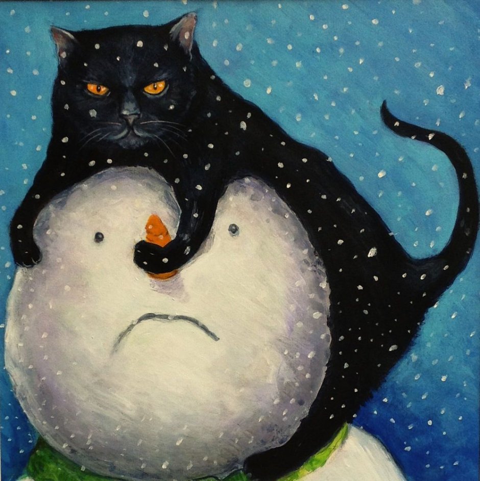 Кот зимой арт