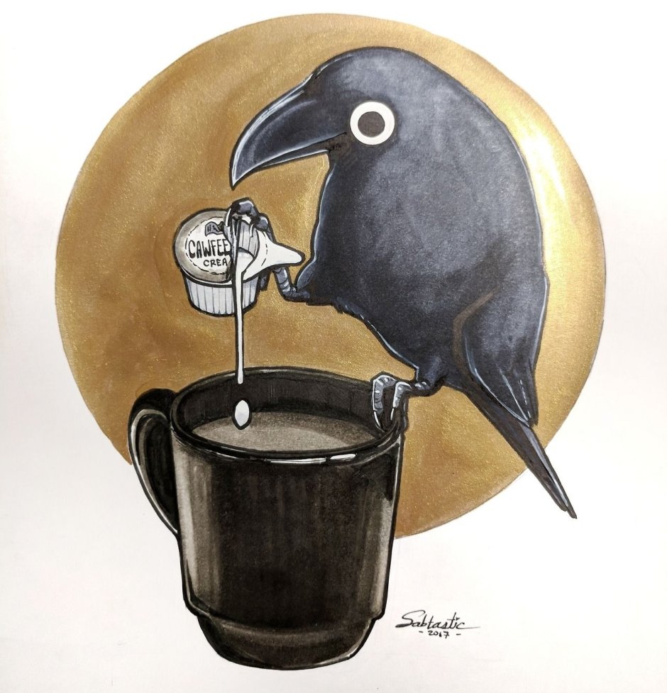 Ворон с кофе