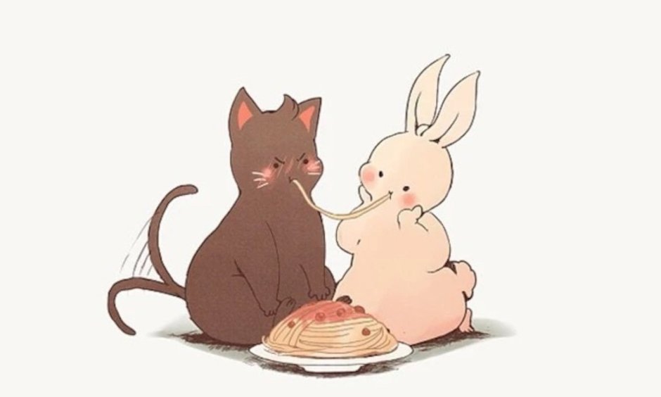 Кот и кролик арт