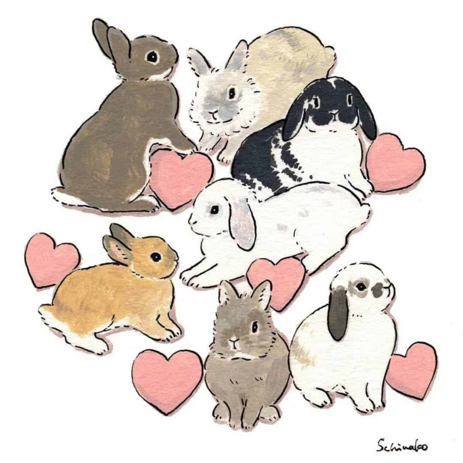 Котик и кролик рисунок