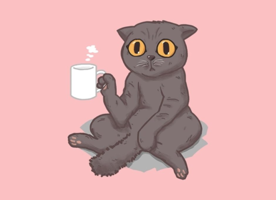 Котик с кружкой кофе