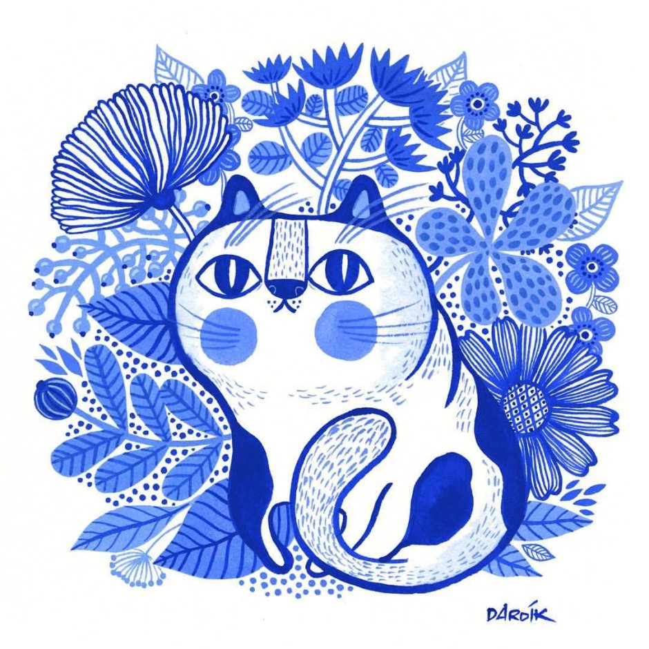 Кот в стиле Гжель