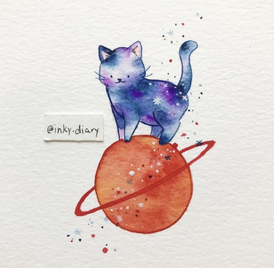 Кот акварелью легко