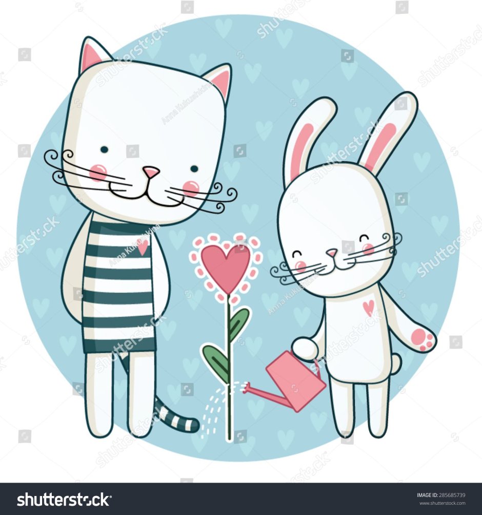 Зайчик и котик любовь