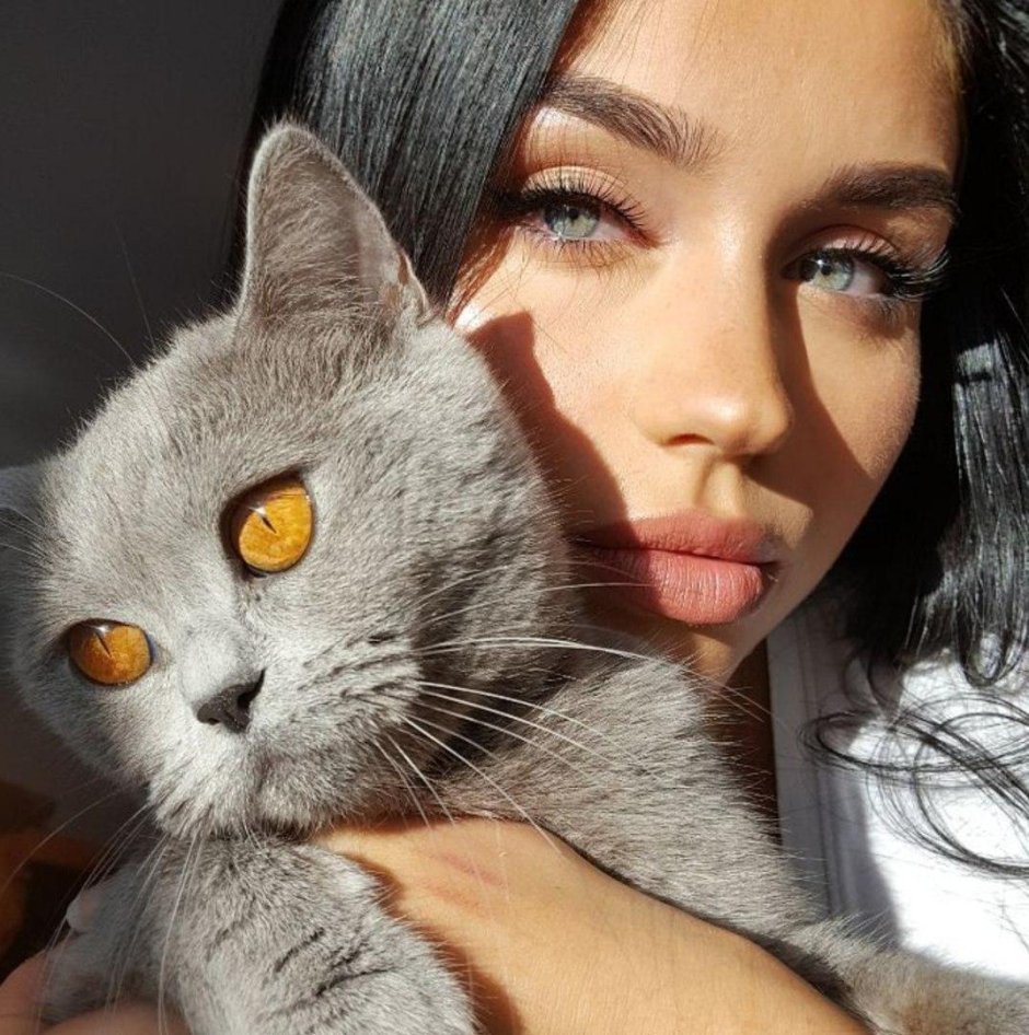 Красивая девушка с кошкой