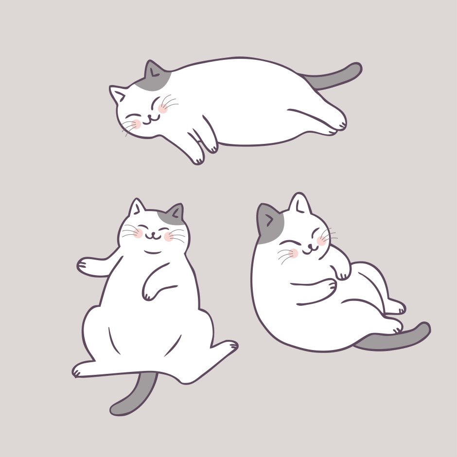 Мультяшный кот лежит на спине