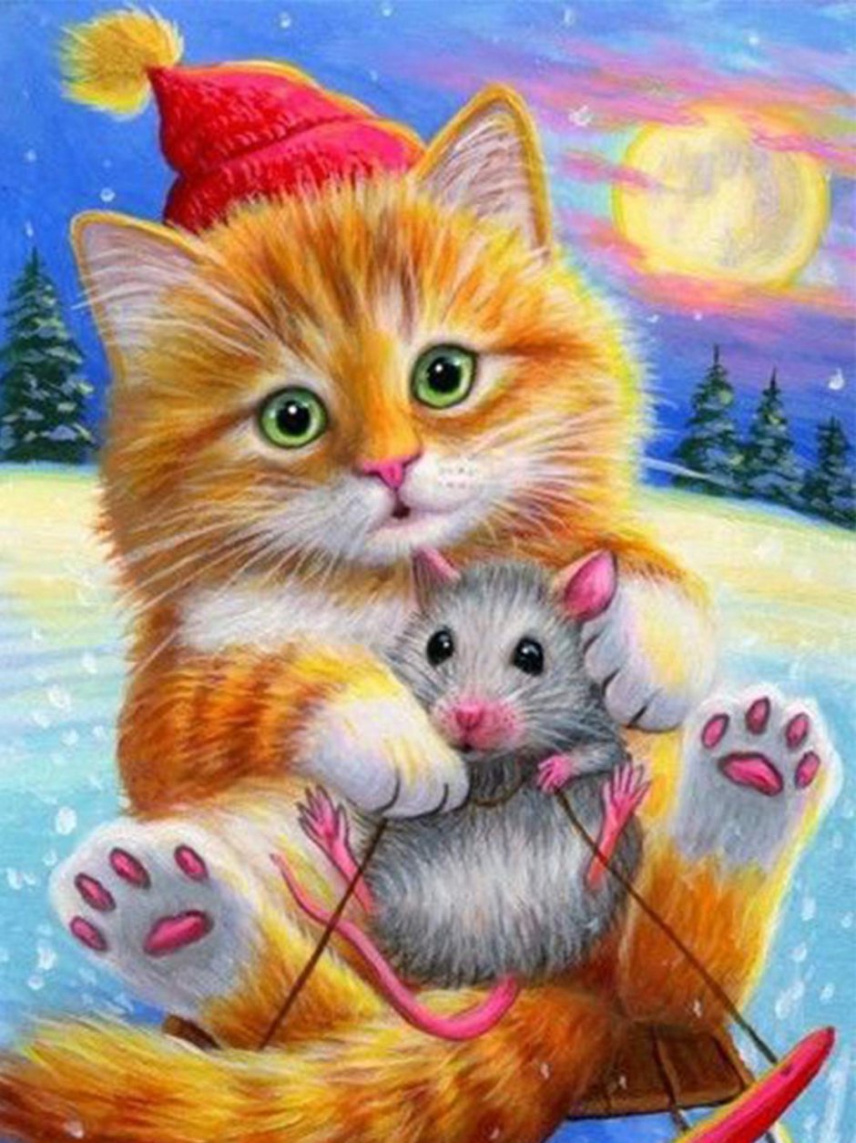 Новогодняя открытка с рыжим котом