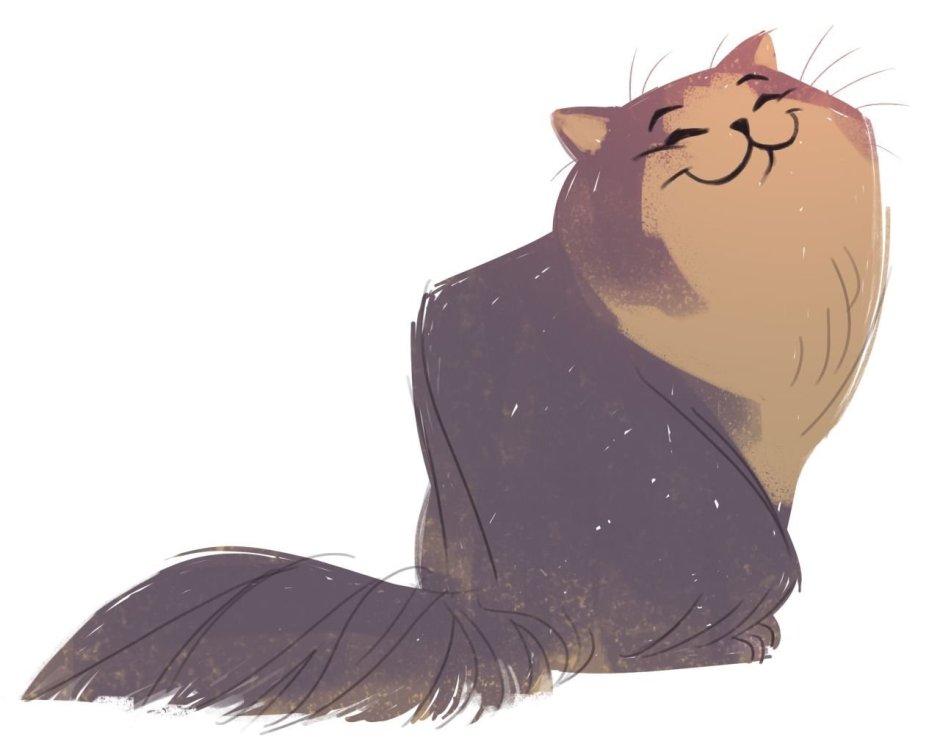 Толстый пушистый кот арт